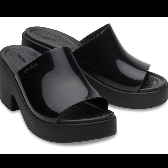 Crocs Shoes - Crocs Women’s Brooklyn Slide Platform Heels High SHINE  Black Size 6 Casual